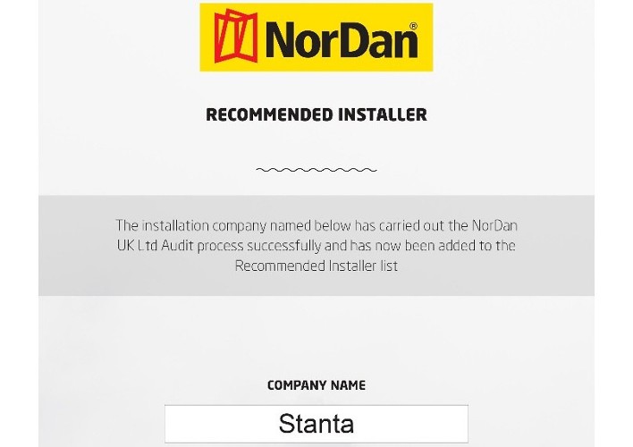 Stanta achieve Recommended Installer status with Nordan UK Ltd